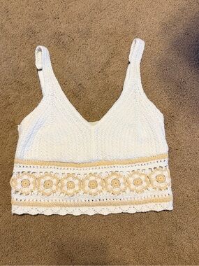 Hollister White Crochet Tank Top